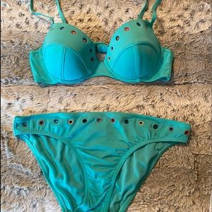 Jessica Simpson Aqua Blue Bikini with grommets EUC